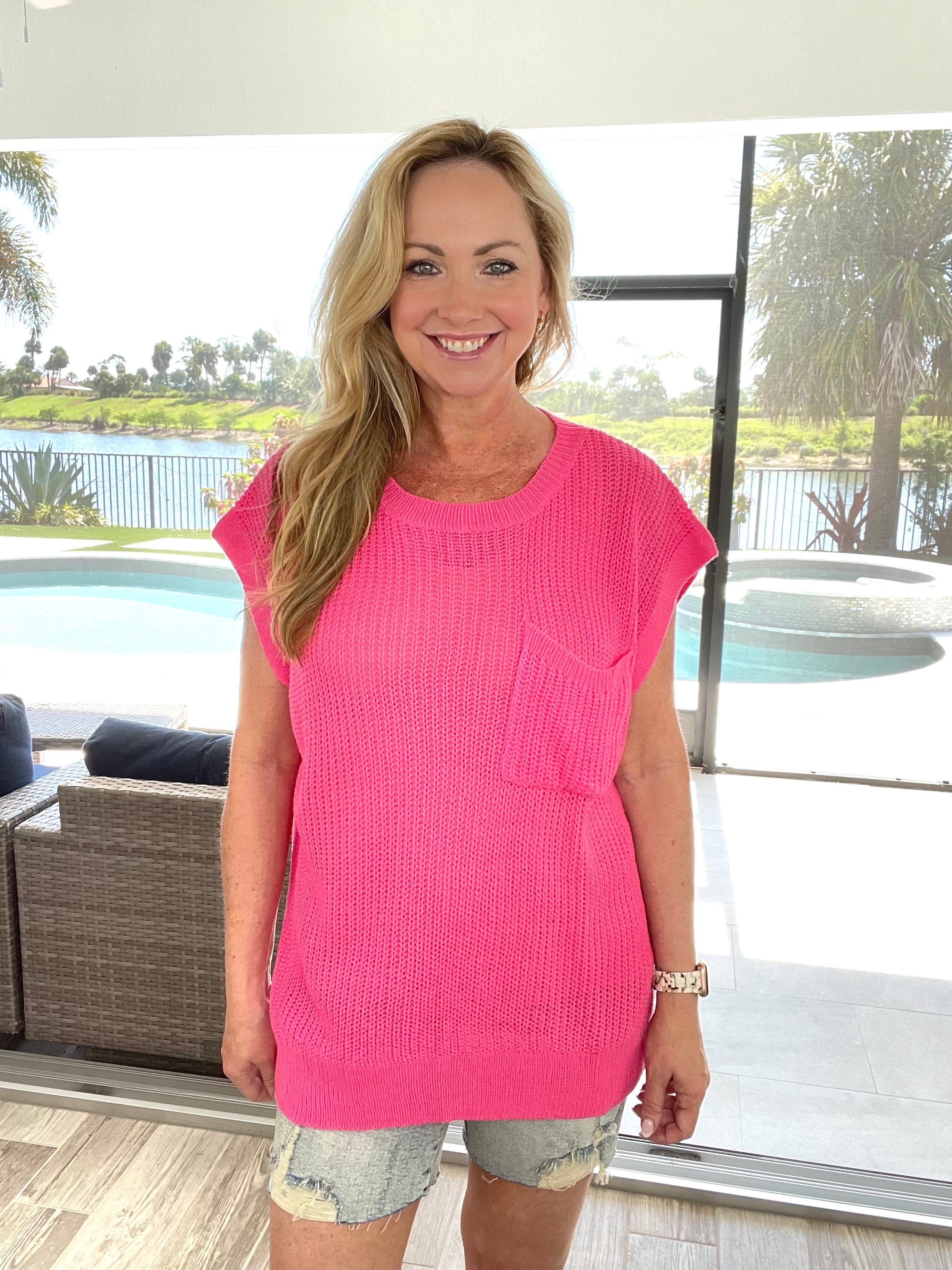 Pink Petunia Knit Top-120 Sleeveless- Simply Simpson's Boutique is a Women's Online Fashion Boutique Located in Jupiter, Florida