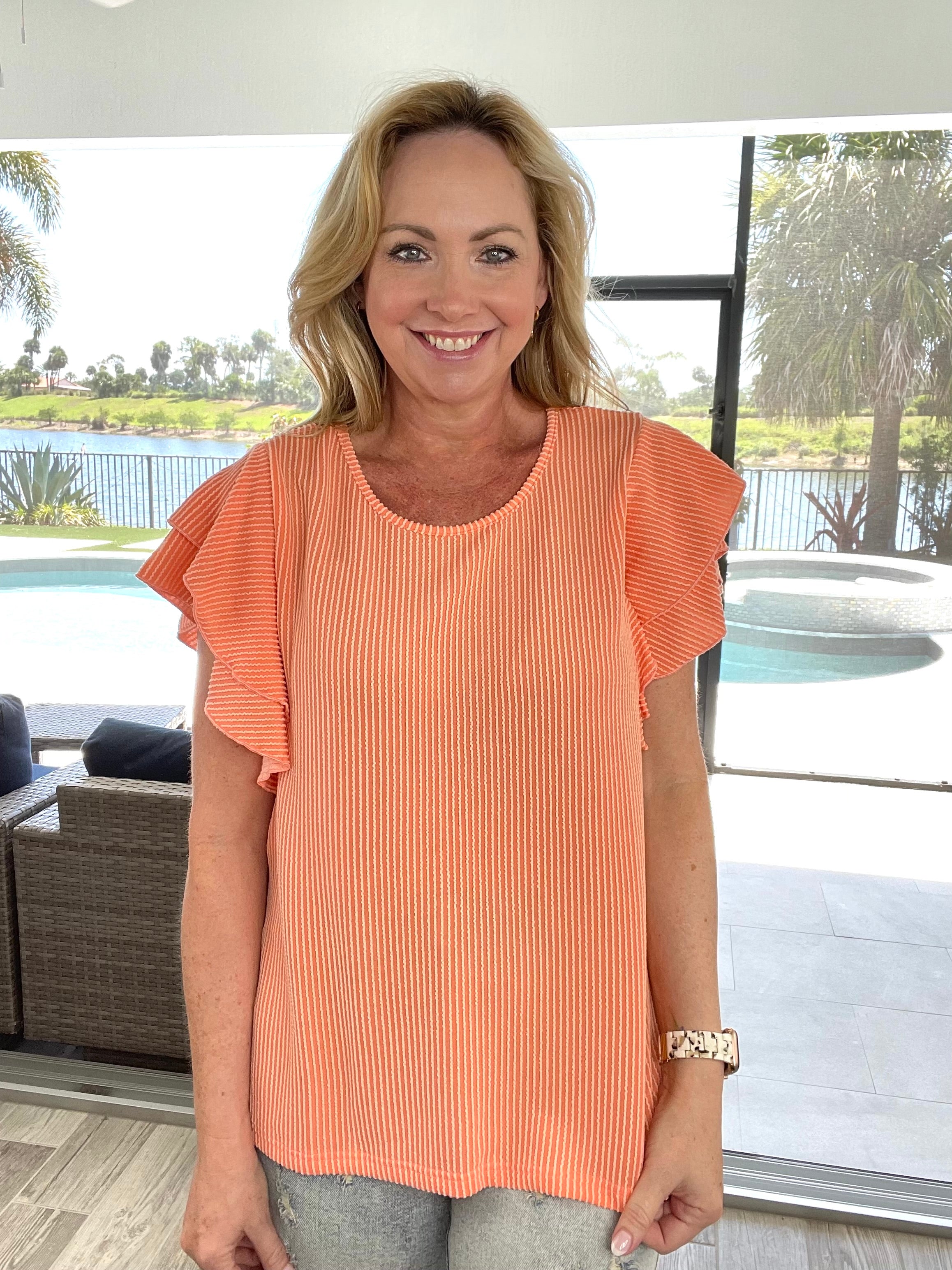 Summer Spice Ruffled Sleeve Top-100 Short Sleeves- Simply Simpson's Boutique is a Women's Online Fashion Boutique Located in Jupiter, Florida