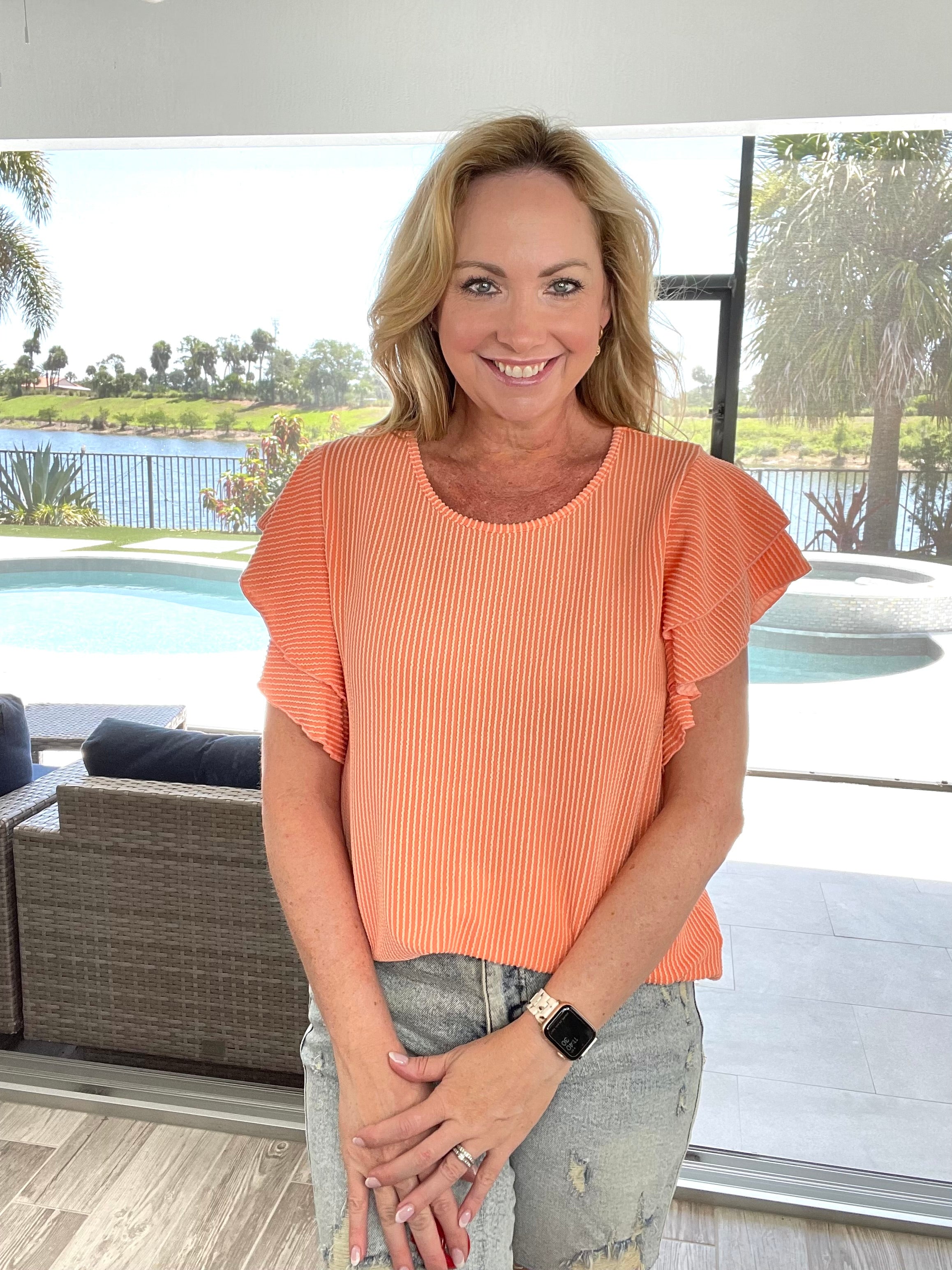 Summer Spice Ruffled Sleeve Top-100 Short Sleeves- Simply Simpson's Boutique is a Women's Online Fashion Boutique Located in Jupiter, Florida