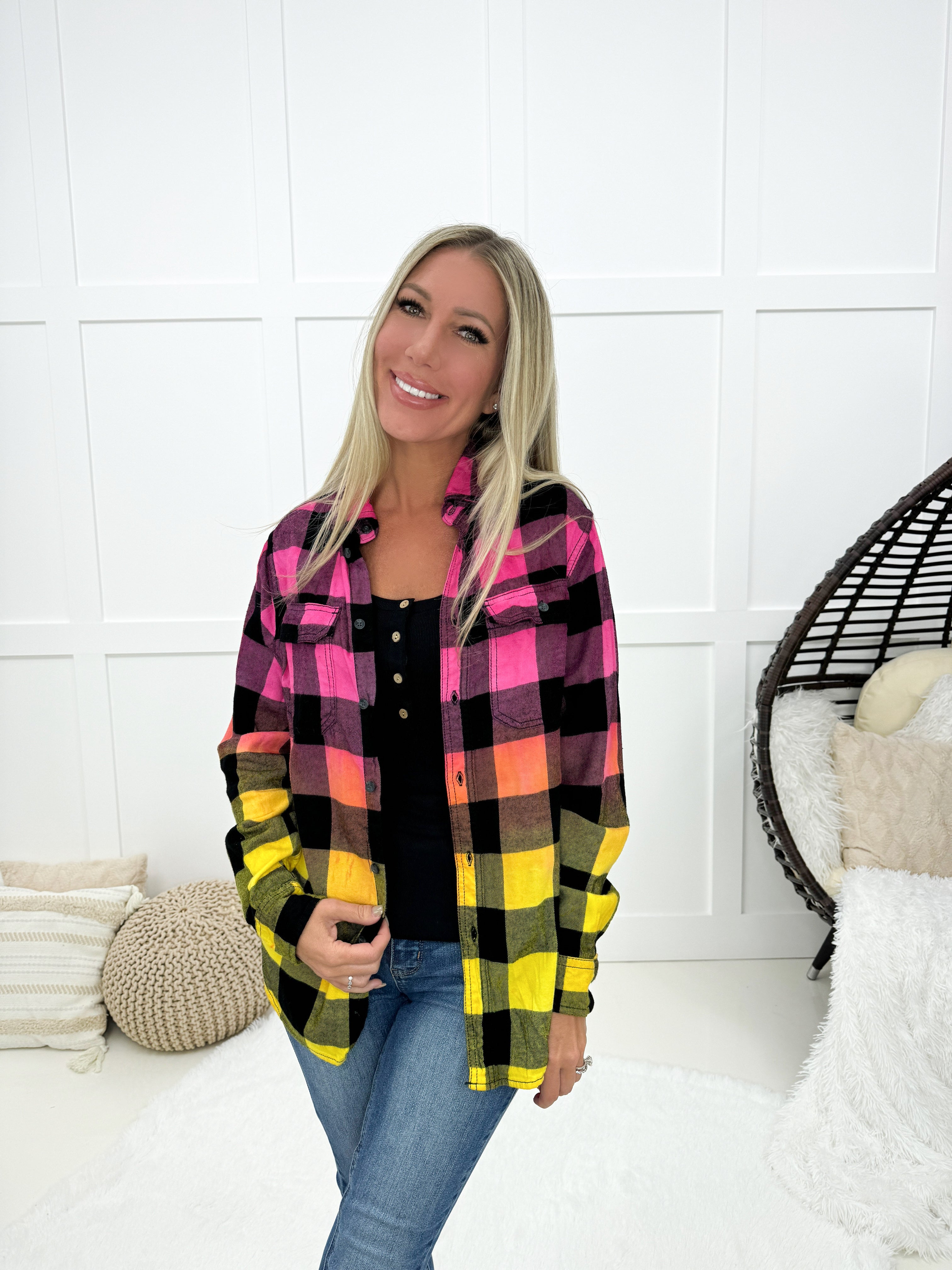 Sunset Skies Flannel-180 Outerwear- Simply Simpson's Boutique is a Women's Online Fashion Boutique Located in Jupiter, Florida