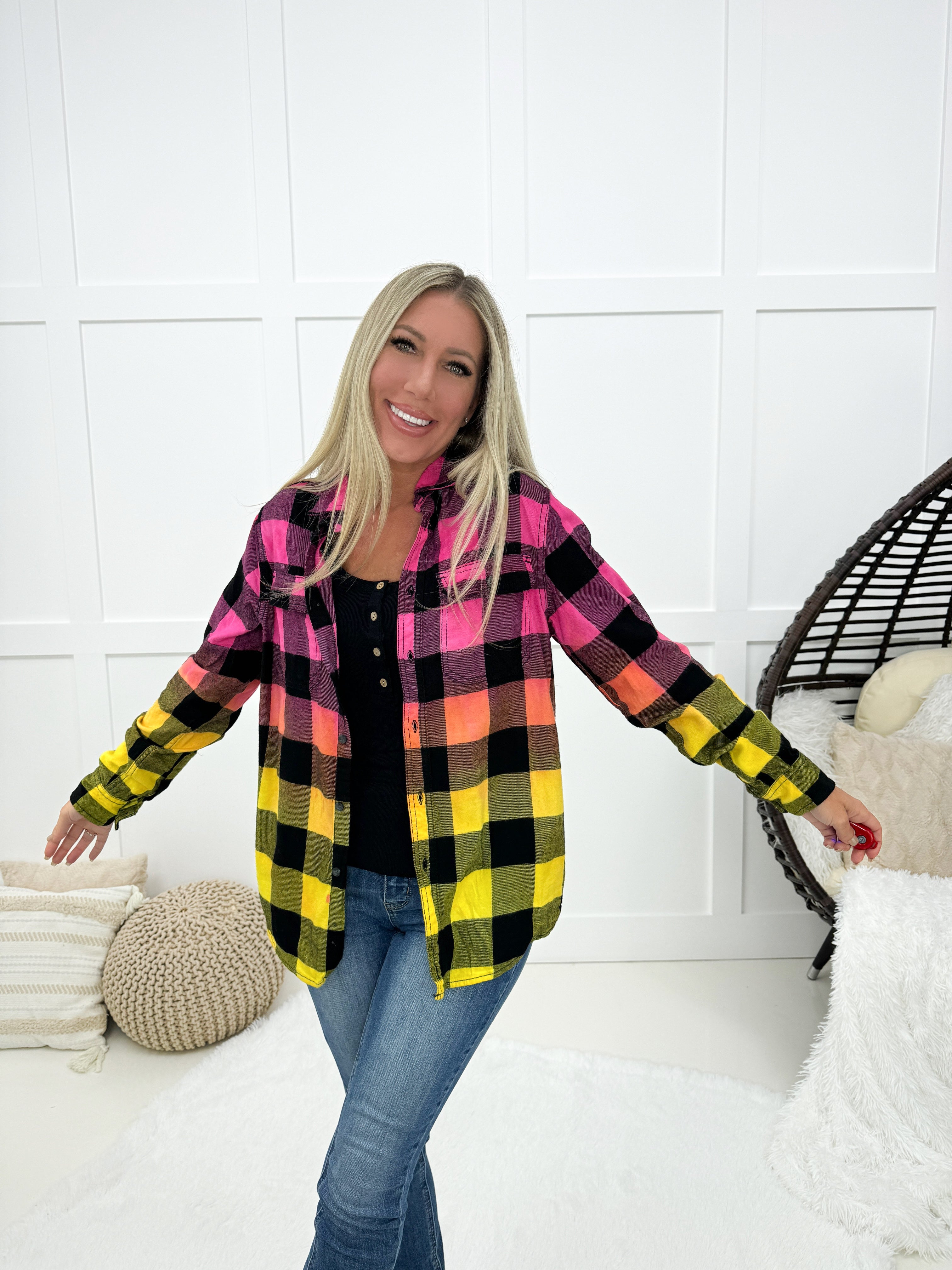 Sunset Skies Flannel-180 Outerwear- Simply Simpson's Boutique is a Women's Online Fashion Boutique Located in Jupiter, Florida