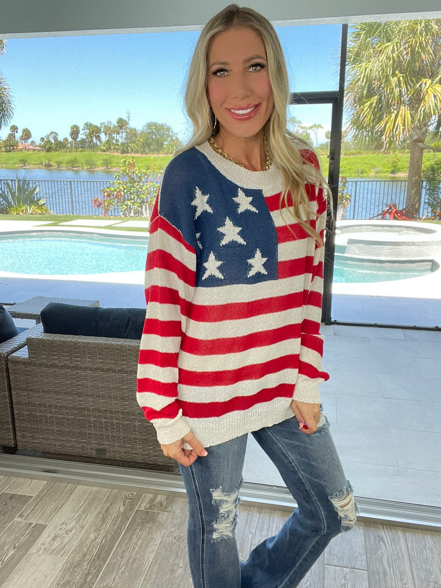 American Flag Sweater-150 Sweaters- Simply Simpson's Boutique is a Women's Online Fashion Boutique Located in Jupiter, Florida