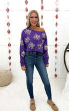 Purple Sequin Football Bows Long Sleeve Top-160 Sweatshirts- Simply Simpson's Boutique is a Women's Online Fashion Boutique Located in Jupiter, Florida