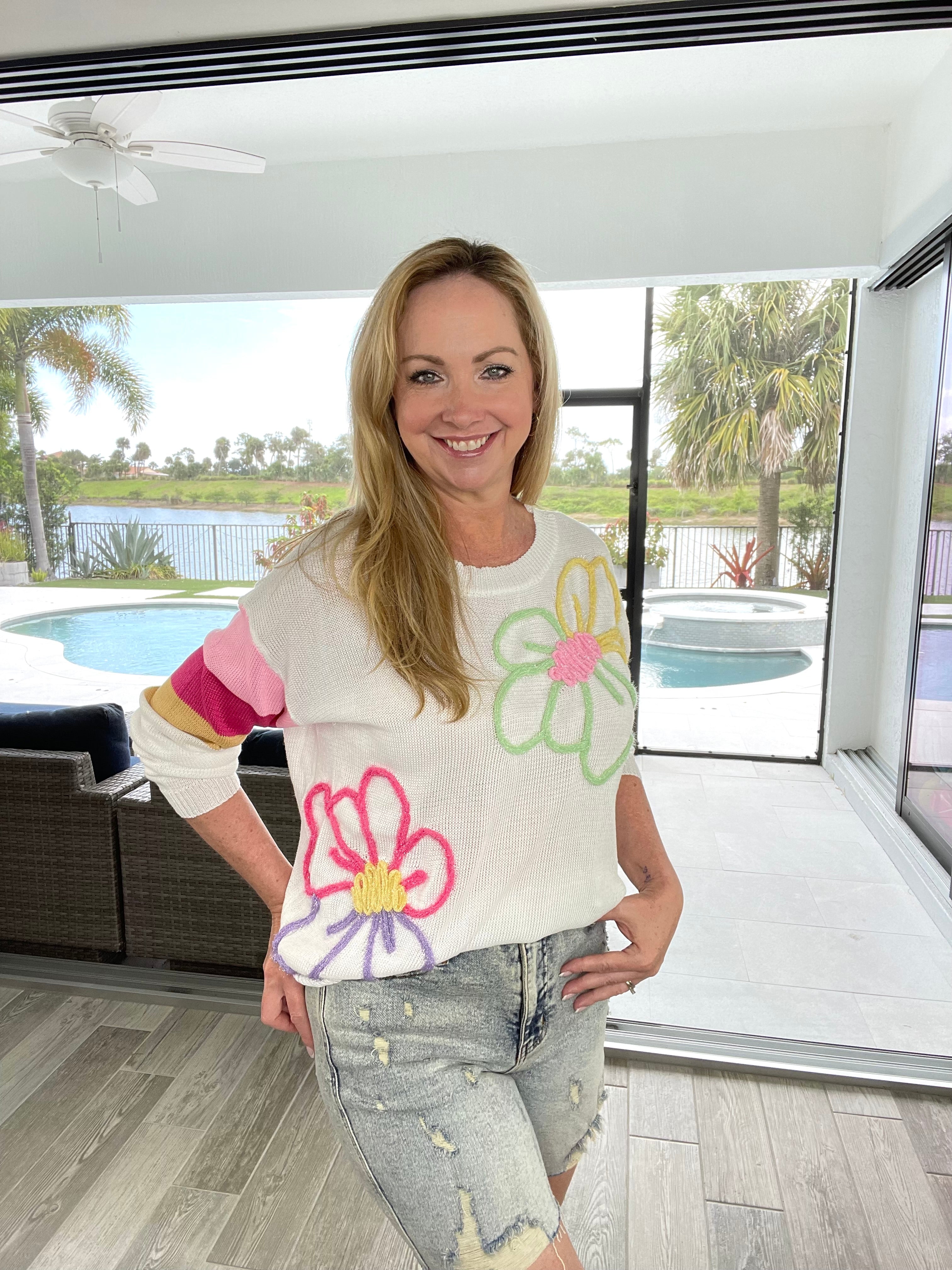 Pick Me Flowers & Stripes Sweater-150 Sweaters- Simply Simpson's Boutique is a Women's Online Fashion Boutique Located in Jupiter, Florida