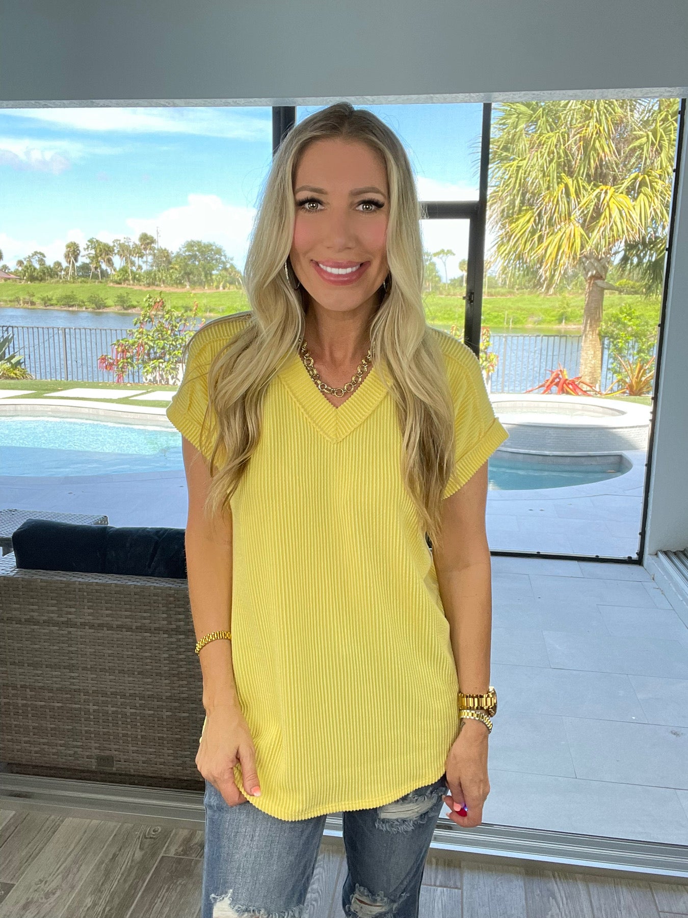 Bright Days Ahead Ribbed Top-100 Short Sleeves- Simply Simpson's Boutique is a Women's Online Fashion Boutique Located in Jupiter, Florida