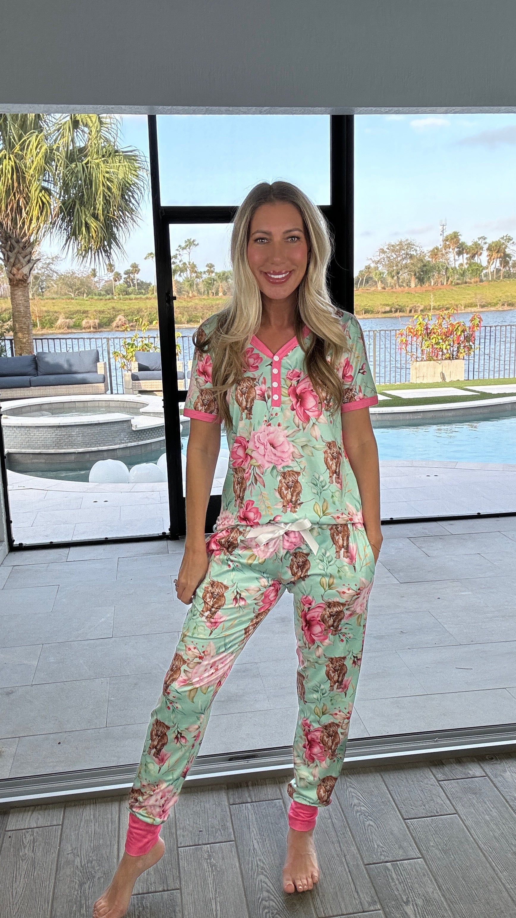 Shirley & Stone Highland Cow Pajama Collection-220 Lounge wear/Pajamas- Simply Simpson's Boutique is a Women's Online Fashion Boutique Located in Jupiter, Florida