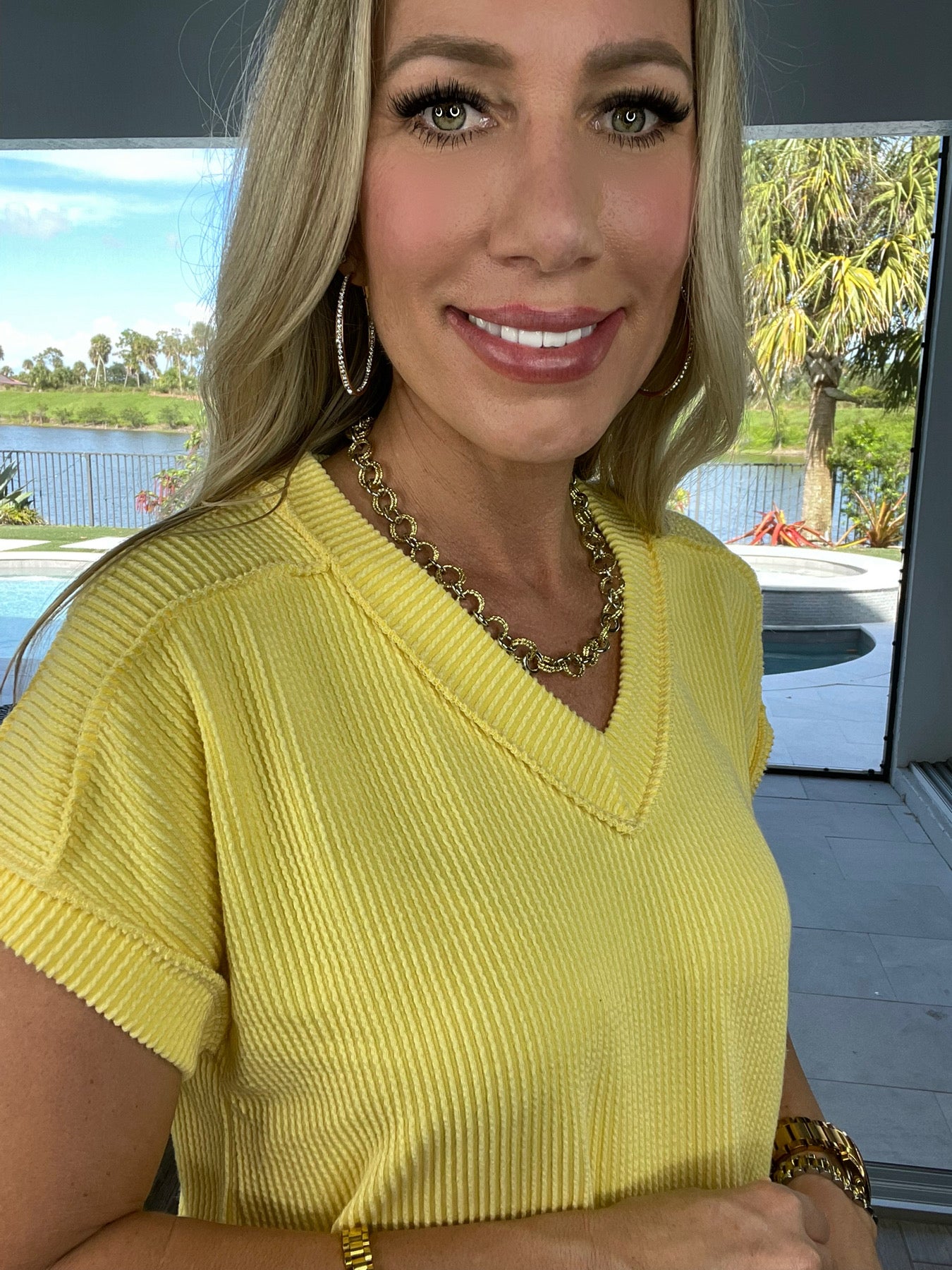 Bright Days Ahead Ribbed Top-100 Short Sleeves- Simply Simpson's Boutique is a Women's Online Fashion Boutique Located in Jupiter, Florida