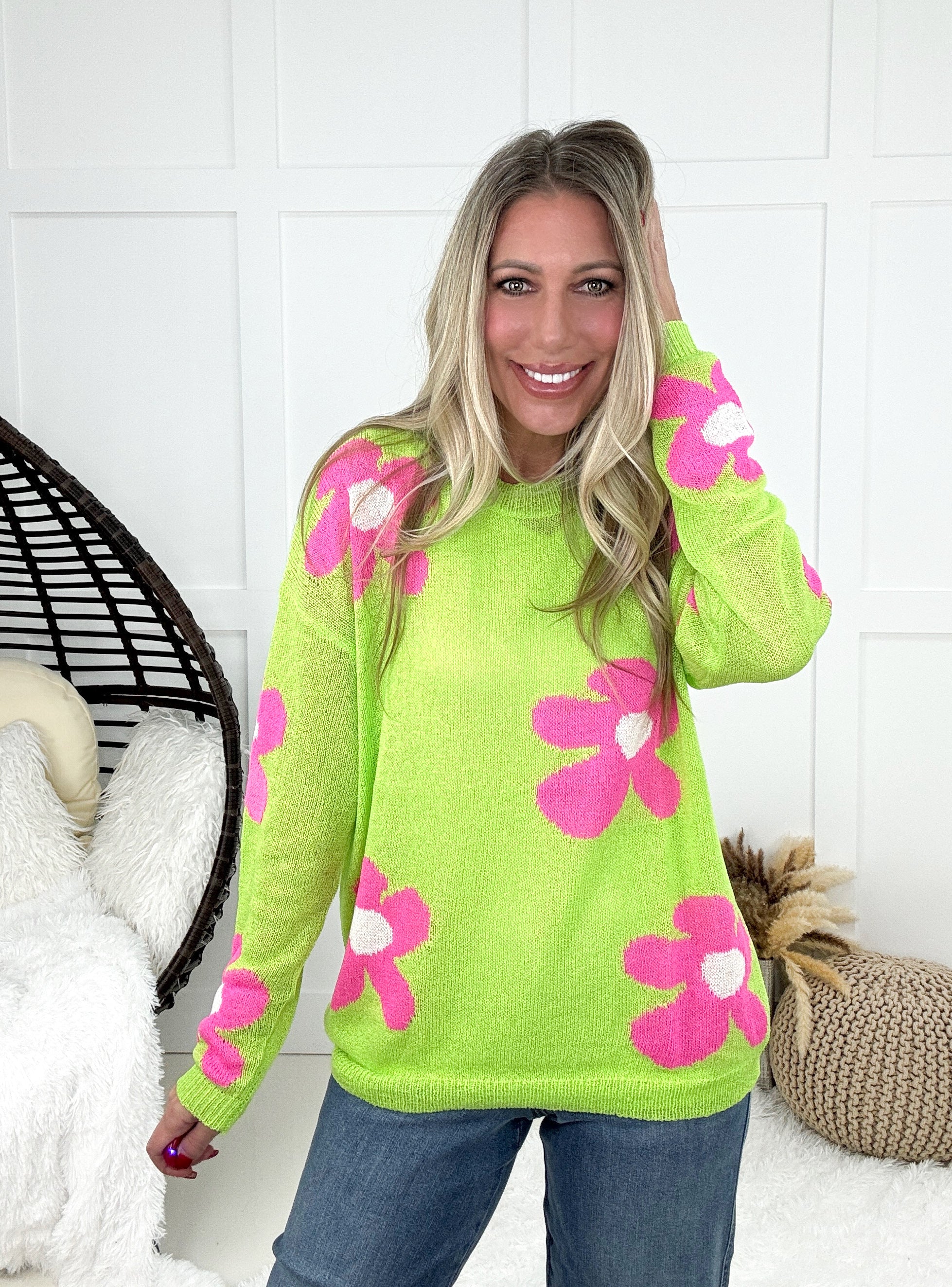 Fun Times Daisy Lightweight Sweater-150 Sweaters- Simply Simpson's Boutique is a Women's Online Fashion Boutique Located in Jupiter, Florida