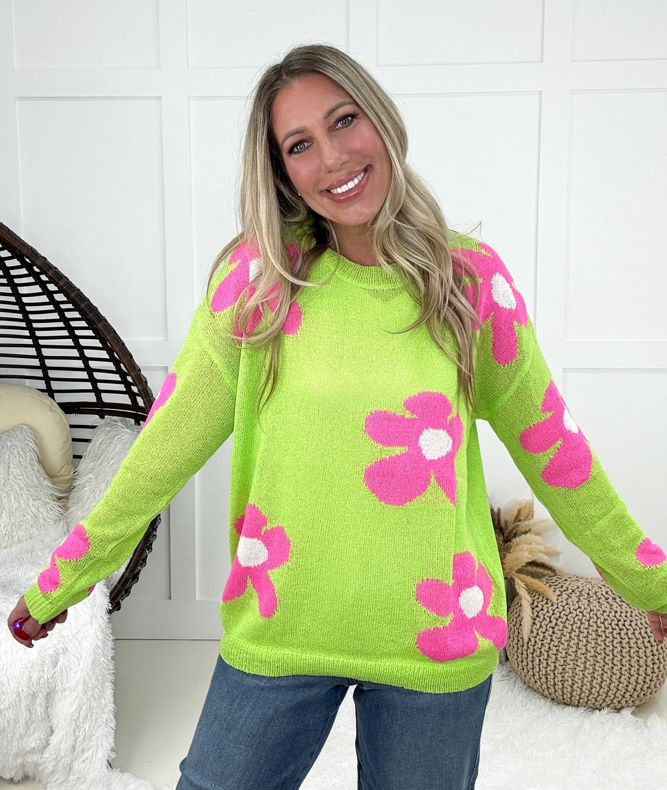 Fun Times Daisy Lightweight Sweater-150 Sweaters- Simply Simpson's Boutique is a Women's Online Fashion Boutique Located in Jupiter, Florida