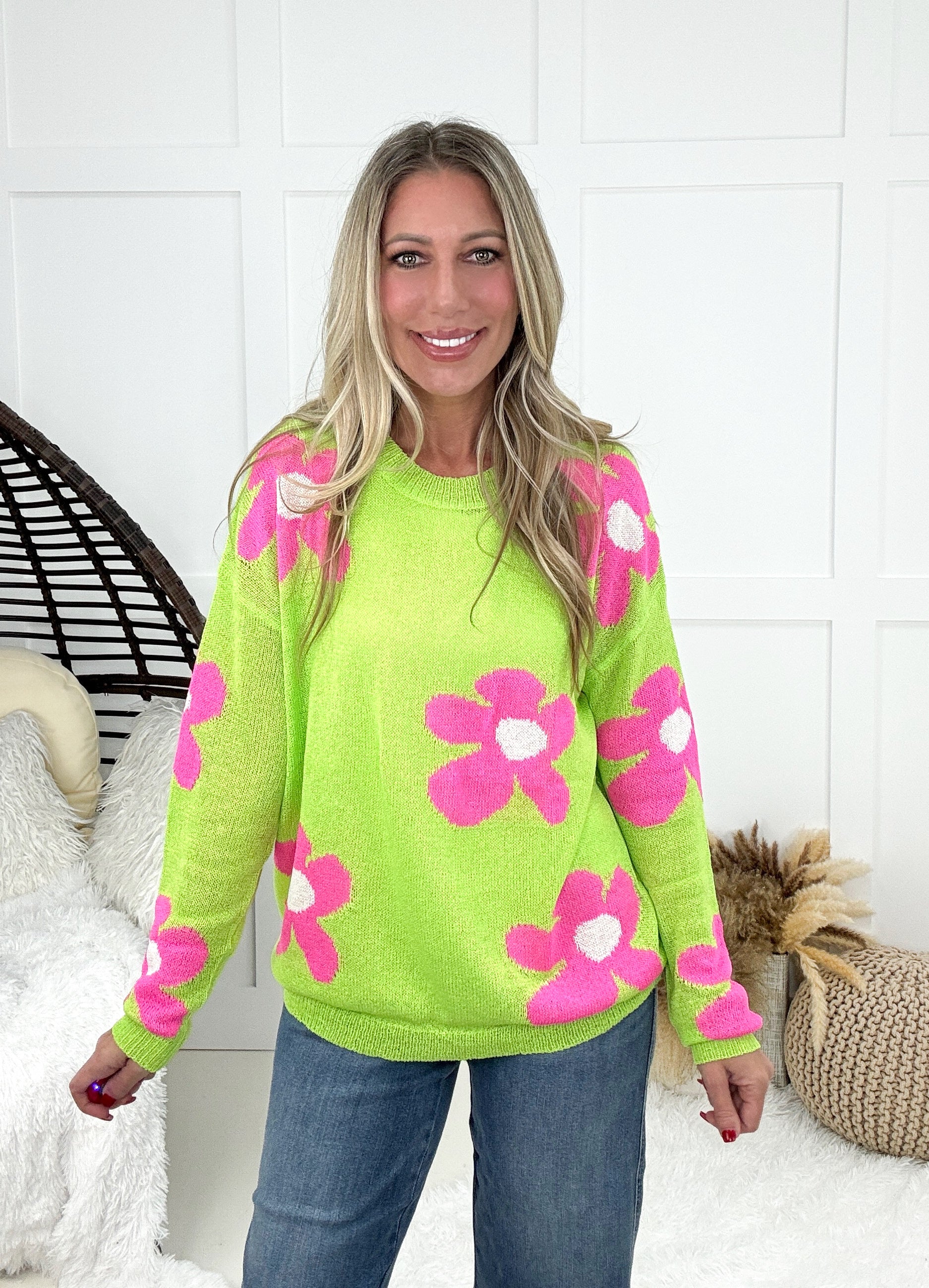 Fun Times Daisy Lightweight Sweater-150 Sweaters- Simply Simpson's Boutique is a Women's Online Fashion Boutique Located in Jupiter, Florida