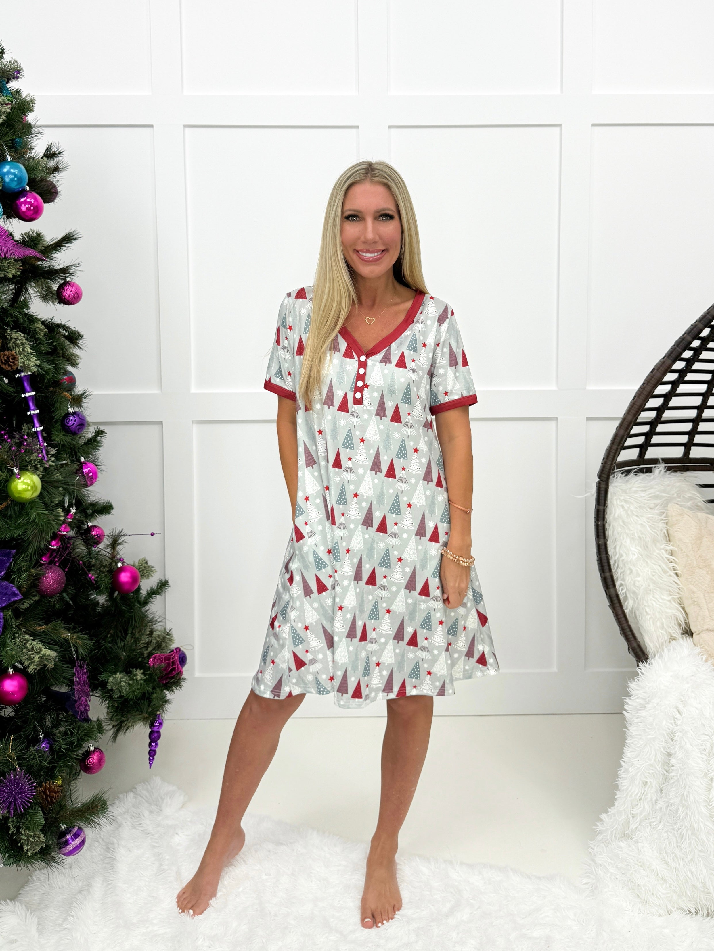 Shirley & Stone Holiday Pajama Dresses (2024)-220 Lounge wear/Pajamas- Simply Simpson's Boutique is a Women's Online Fashion Boutique Located in Jupiter, Florida