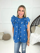 Blue Belle Ruffle Sleeve Top-100 Short Sleeves- Simply Simpson's Boutique is a Women's Online Fashion Boutique Located in Jupiter, Florida