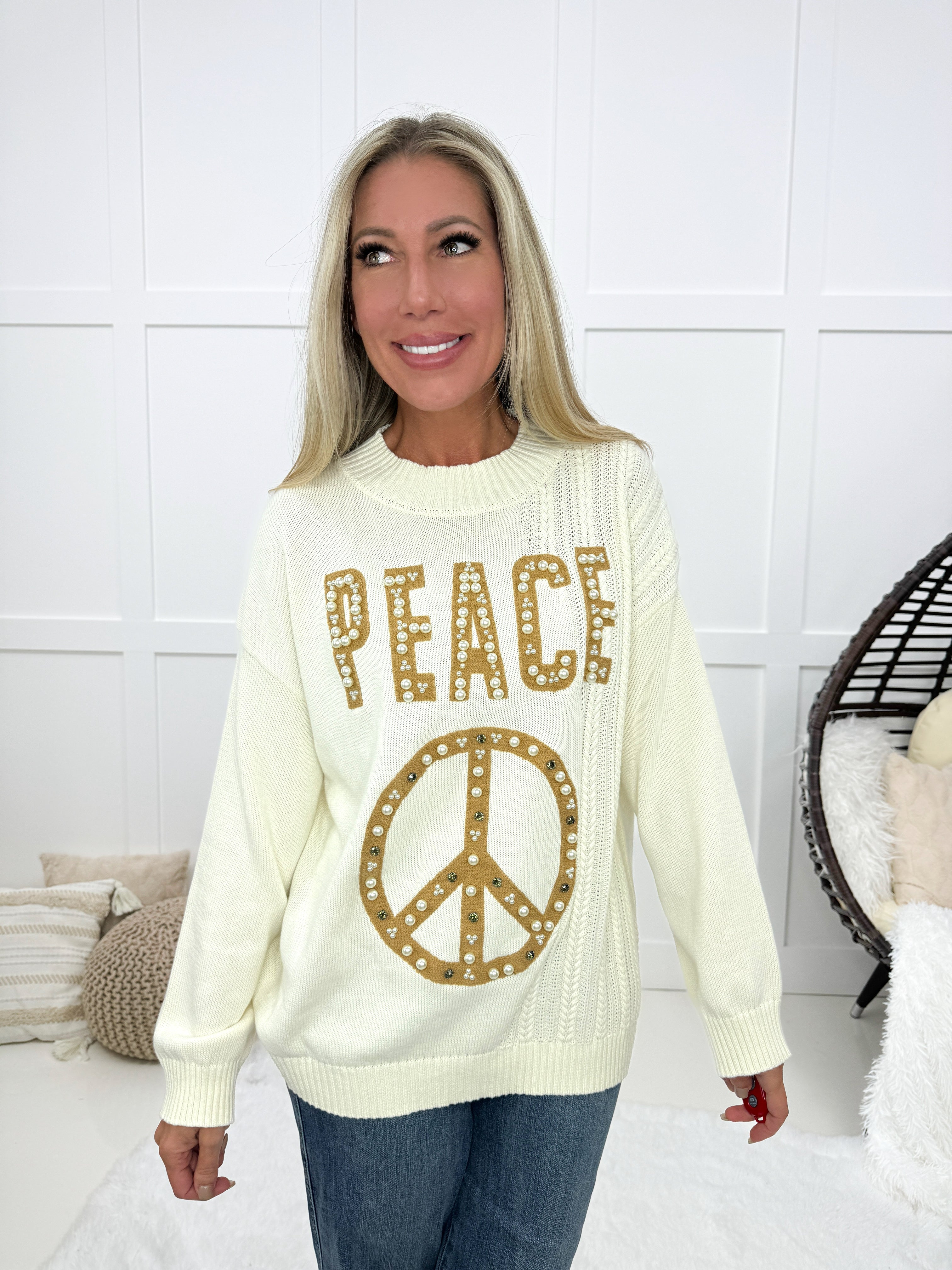 POL Peace and Pearls Sweater-150 Sweaters- Simply Simpson's Boutique is a Women's Online Fashion Boutique Located in Jupiter, Florida