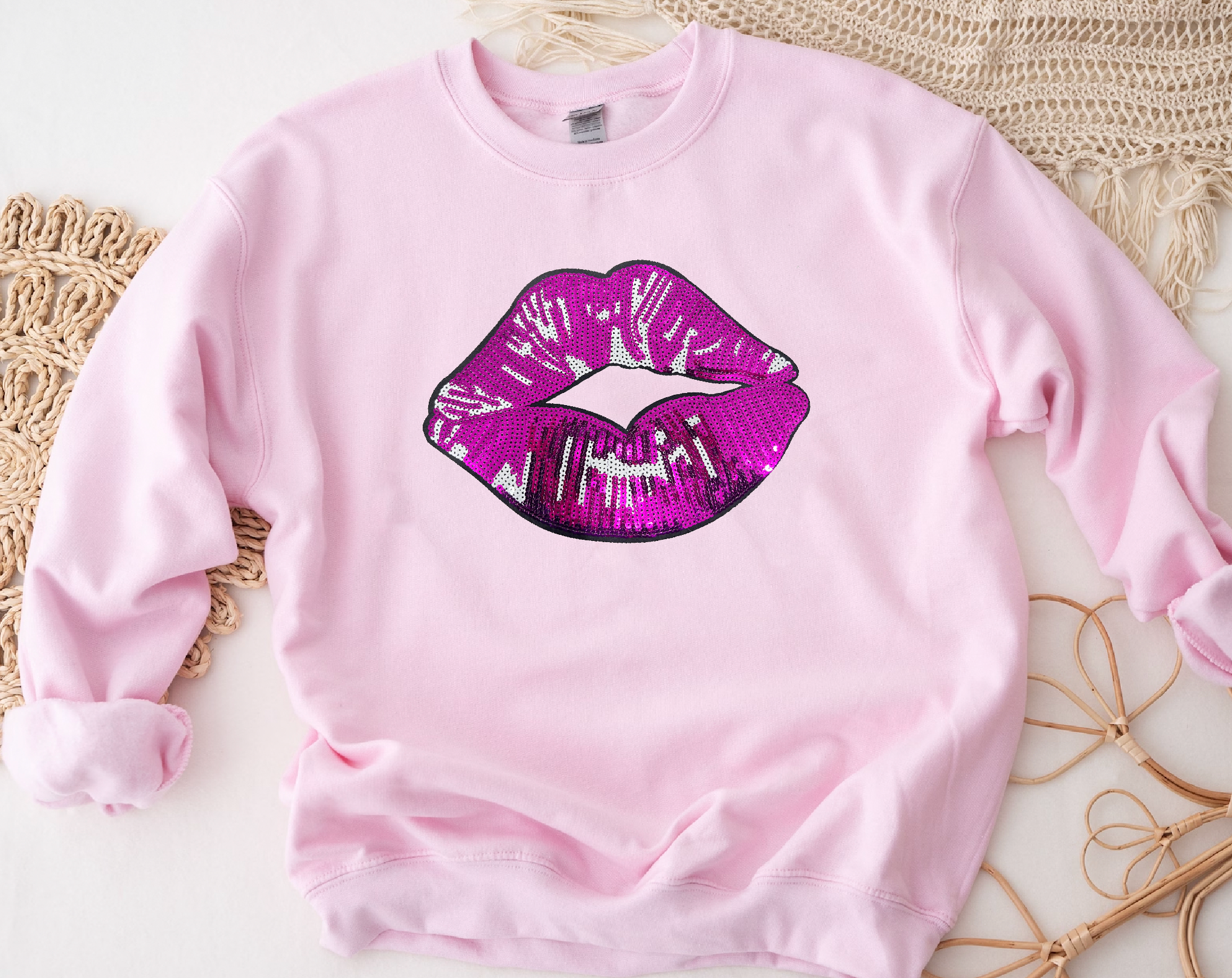 Sequins Patches LIPS 💋(LIGHT PINK)-Graphic Tee- Simply Simpson's Boutique is a Women's Online Fashion Boutique Located in Jupiter, Florida