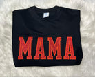 MAMA (RED GLITTER PATCH) Black Sweatshirt-Graphic Tee- Simply Simpson's Boutique is a Women's Online Fashion Boutique Located in Jupiter, Florida