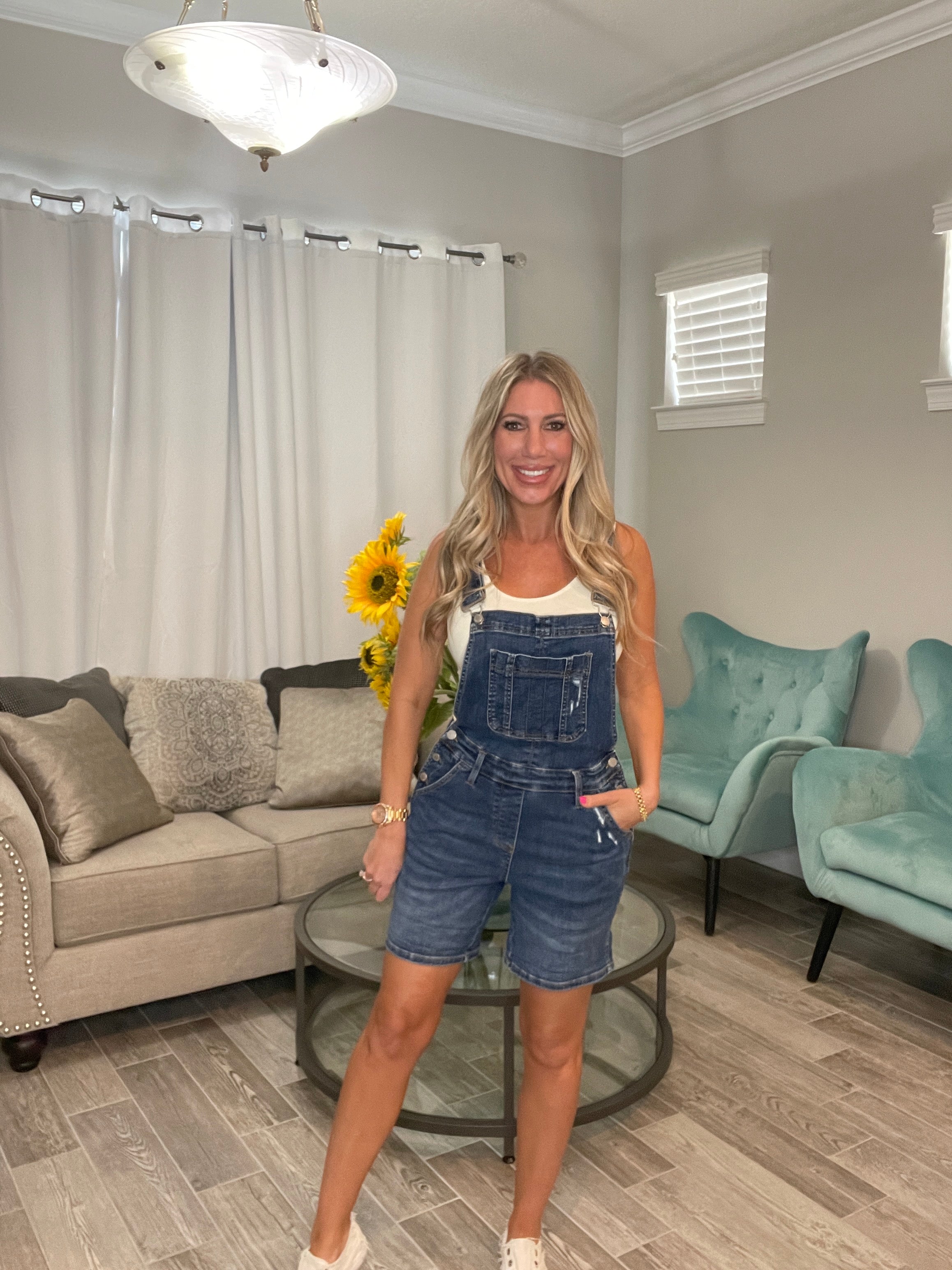 Judy Blue Dark Wash Overall Shorts-Overalls- Simply Simpson's Boutique is a Women's Online Fashion Boutique Located in Jupiter, Florida